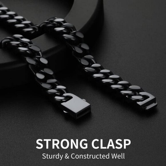 Men's 12mm Width Steel Black 18K Gold Plated Cuban Durable Hip Hop Chain Jewelry - Picture 3 of 7